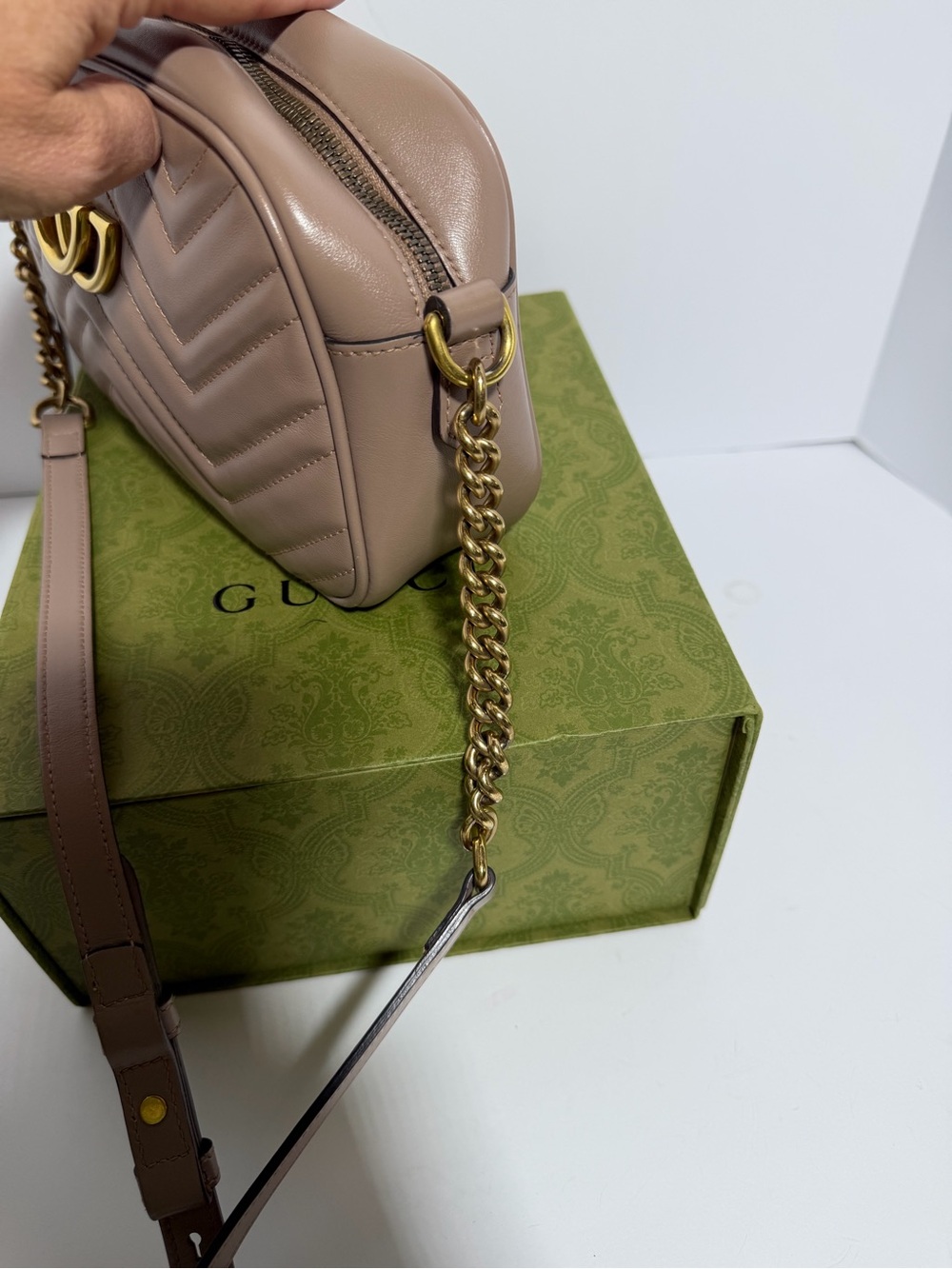 AUTHENTIC Gucci Beige/Pink Matelassé GG Marmont Camera Crossbody Bag - Picture 7 of 16